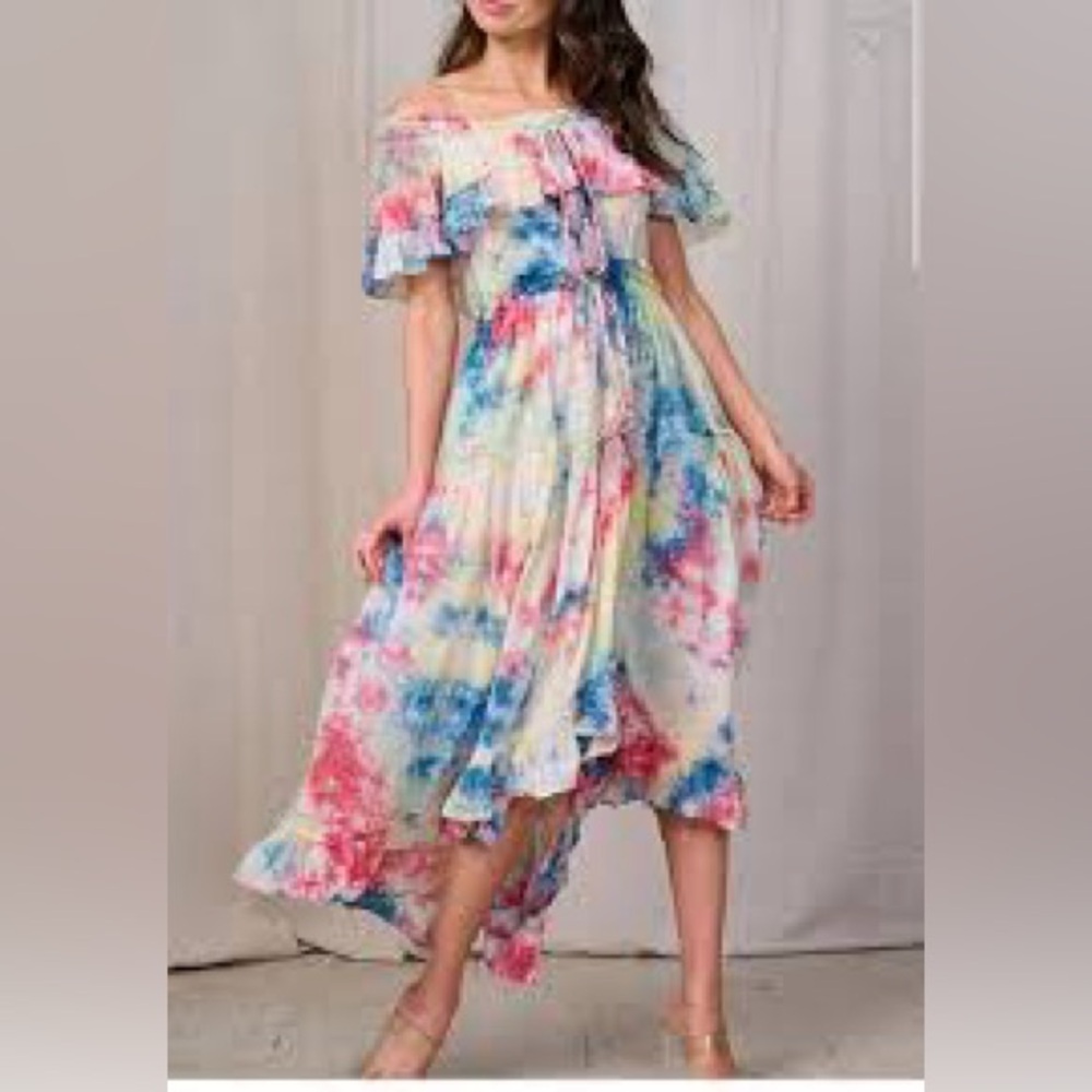 Barok Paris women’s tie dye Cotton  flowy off shoulder bohemian dress size M NEW